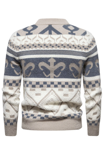 Suéter de punto con estampado de jersey caqui slim fit para hombre